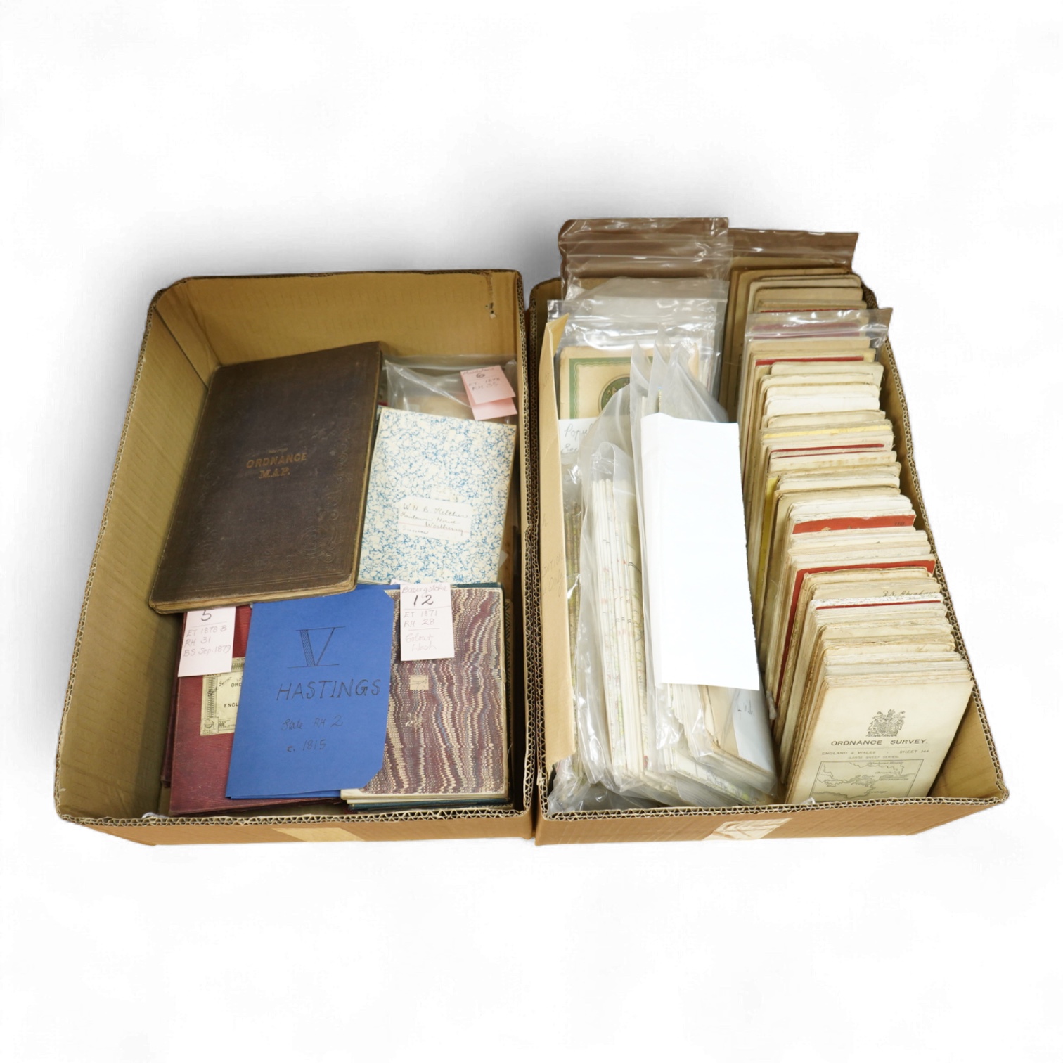 A collection of twenty-one late 19th century Ordnance Survey maps, many in slip cases, including the Revised New Series and Third Edition, areas covered include; Basingstoke, Hastings, Maidstone, Canterbury, Dorking, Sno